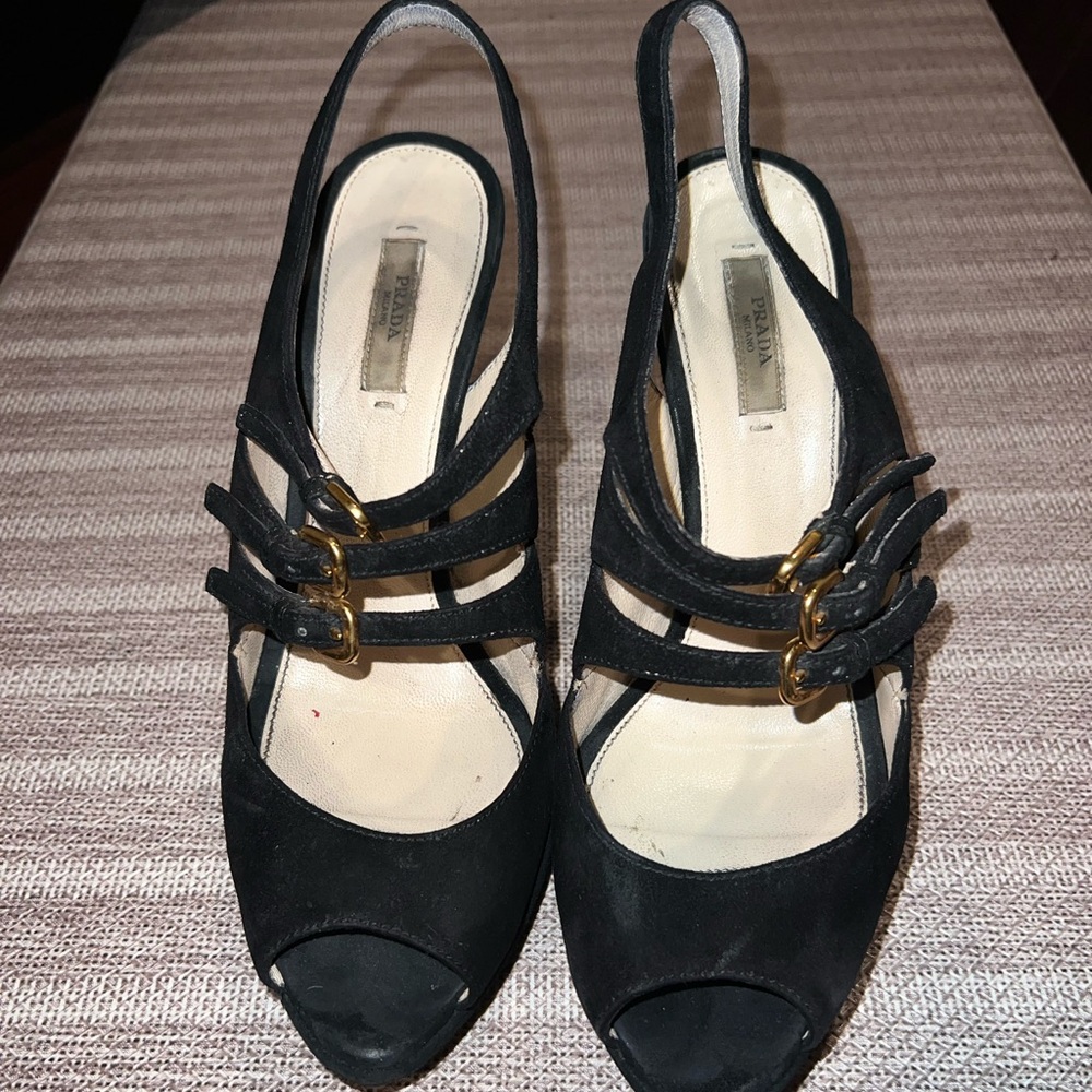 Prada Black Suede Heels